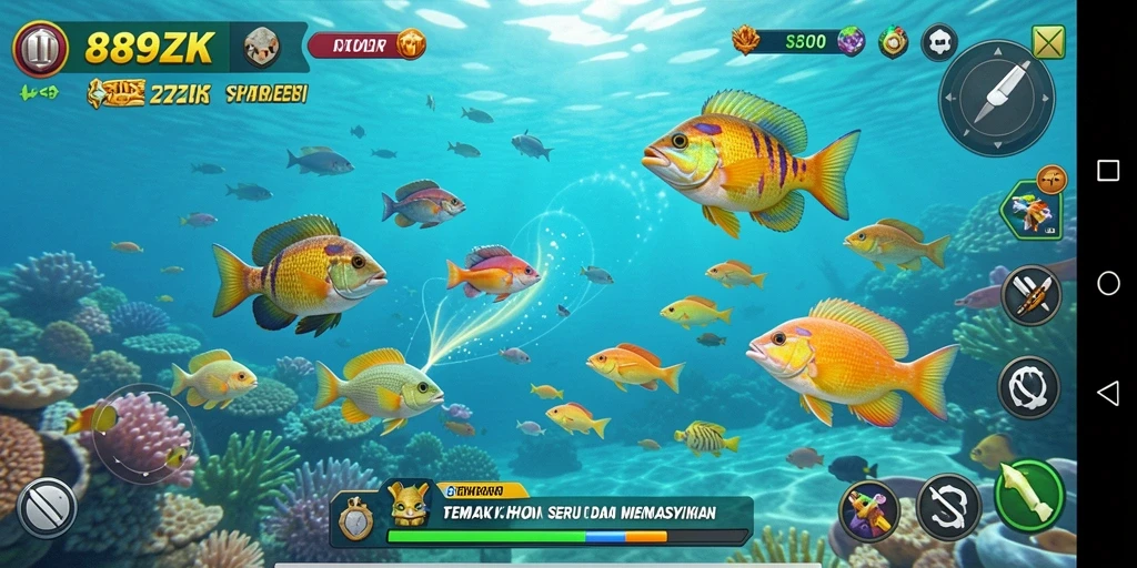 Screenshot gameplay menampilkan aksi menembak ikan yang seru.