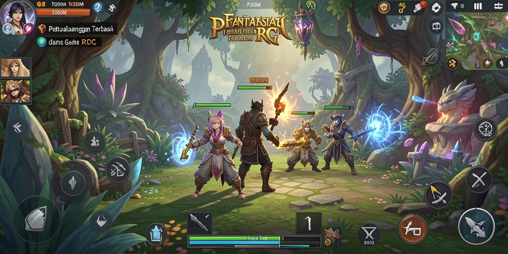 Screenshot F200M menampilkan aksi pertarungan epik dalam dunia RPG.