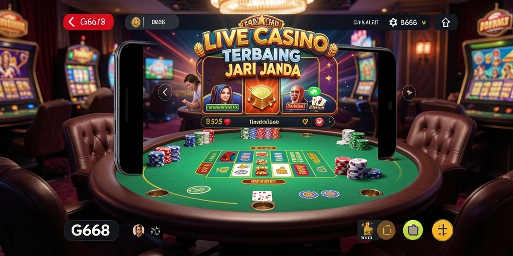 Tampilan menarik dari permainan Live Casino G668 menunjukkan dealer profesional dan suasana kasino.