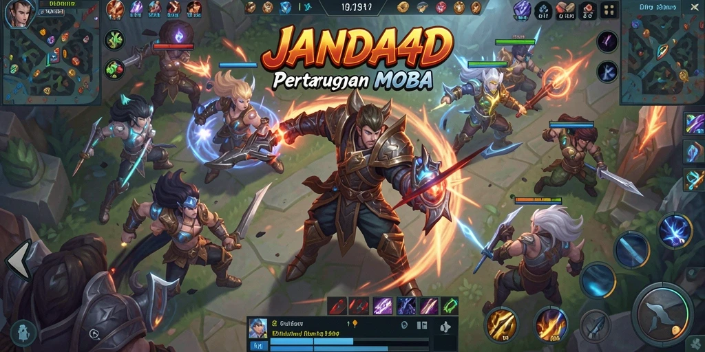 Gambaran gameplay seru JANDA4D dalam aksi pertarungan MOBA.