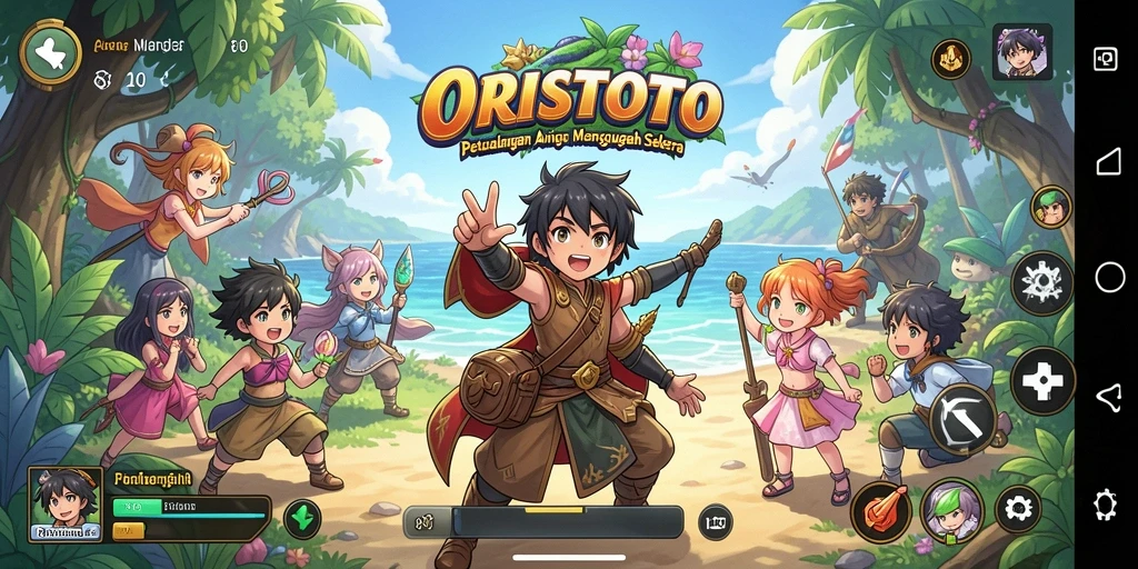 Tampilan gameplay menarik dari ORISTOTO dengan karakter anime yang beraksi.