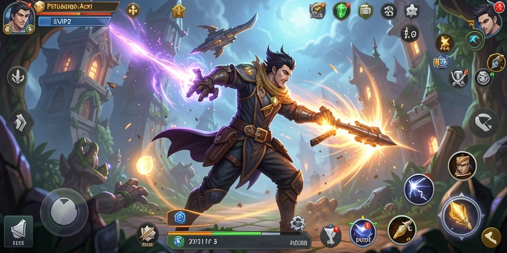 Screenshot gameplay SVIP2 menampilkan pertarungan epik di dunia fantasi.
